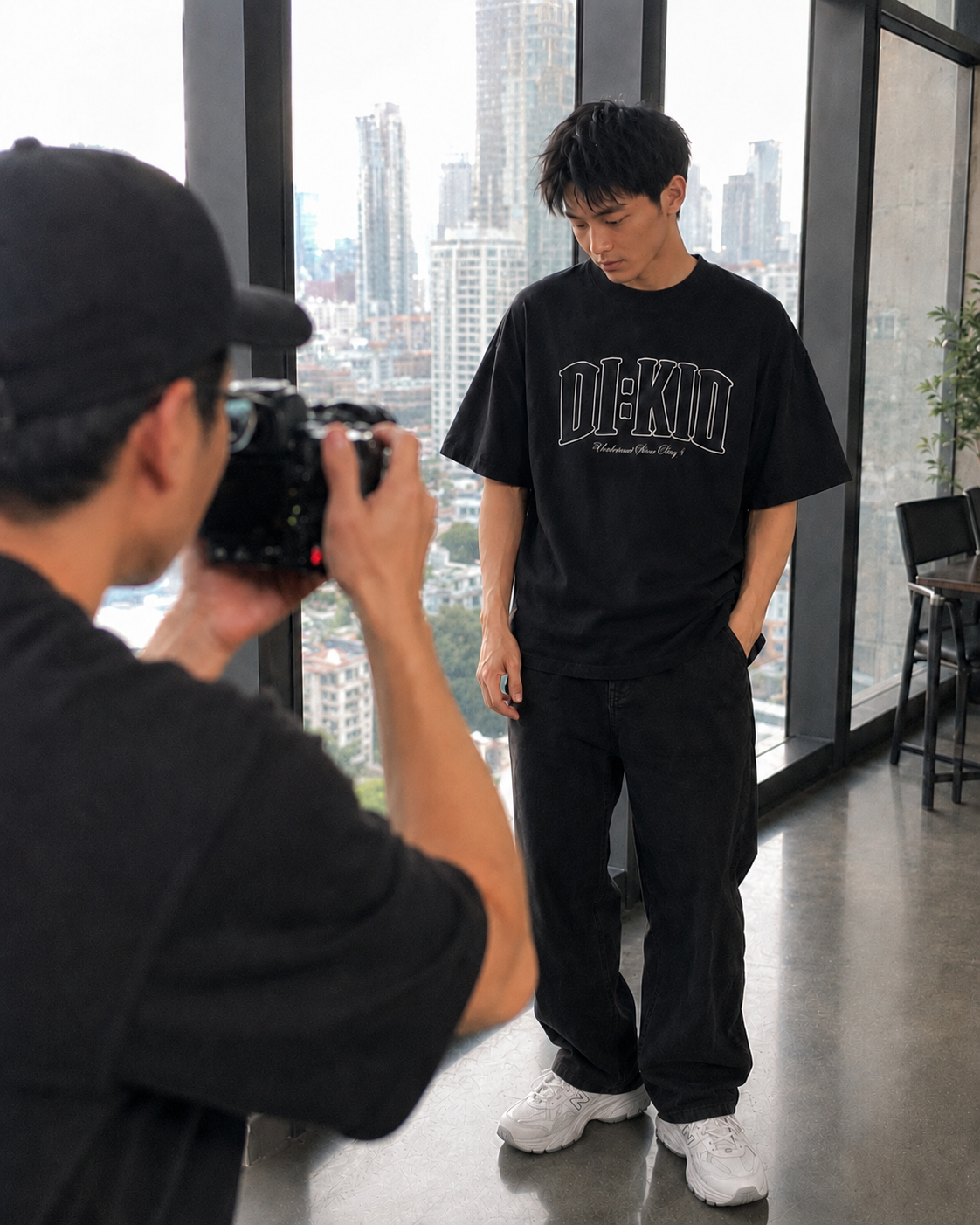 Behind the scenes shooting the black tee
